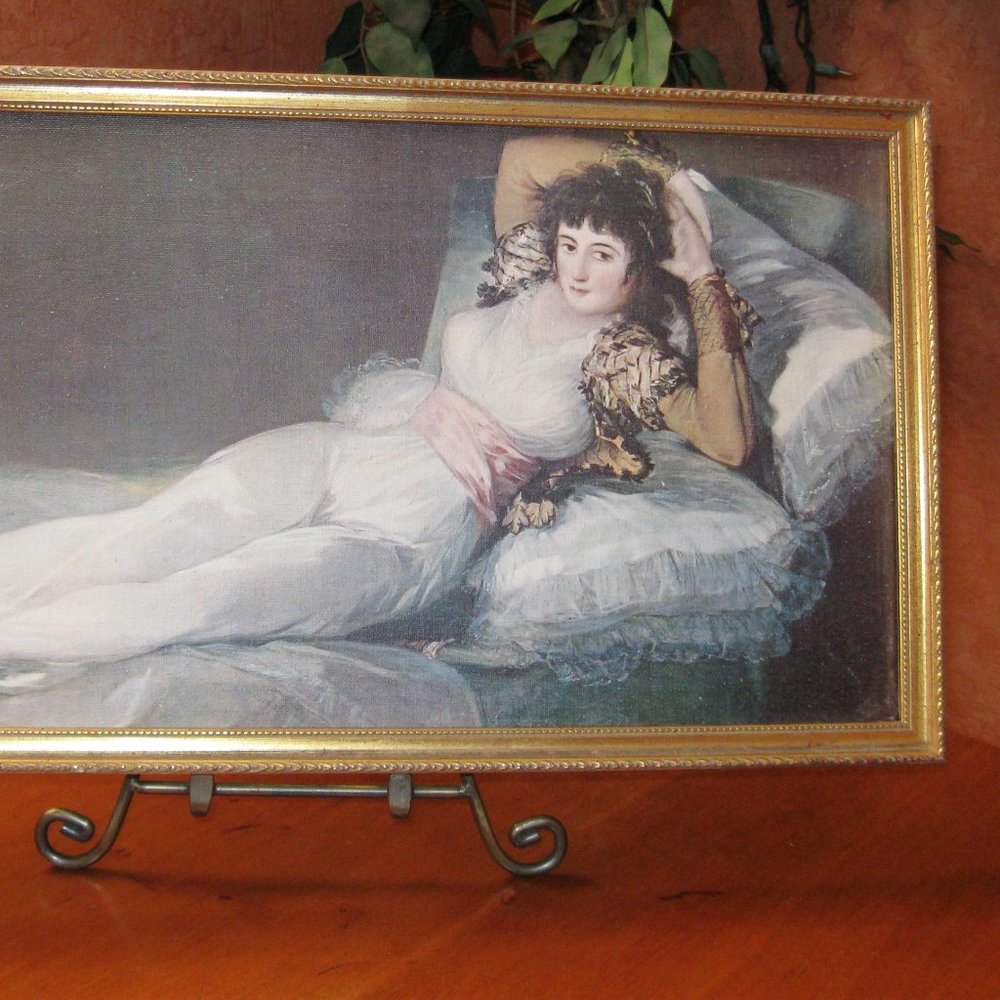 Vintage Framed Art The Clothed Maja Goya Spanish Artist Sexy Woman Lounging